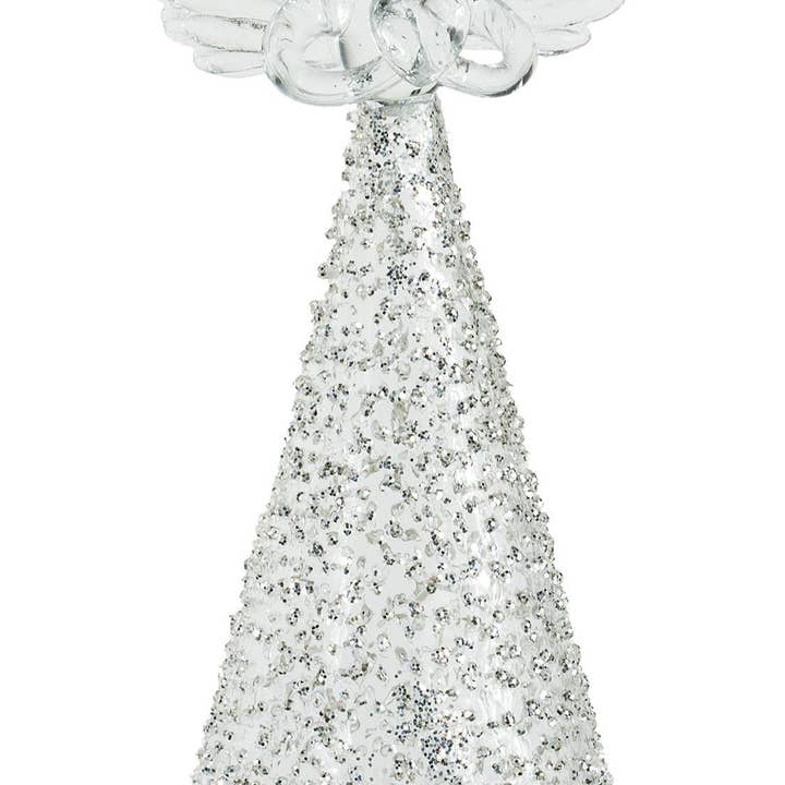 A26814 : Ange en verre orn/pièce de table, paillettes sable argenté, grand, 21,6 cm pour la vente par Silver Tree Home & Holiday