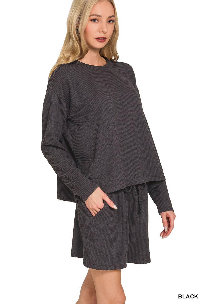 42POPS - Wholesale Lounge Set - Women's - Raised Rib Tee & Shorts 2PC Set 1