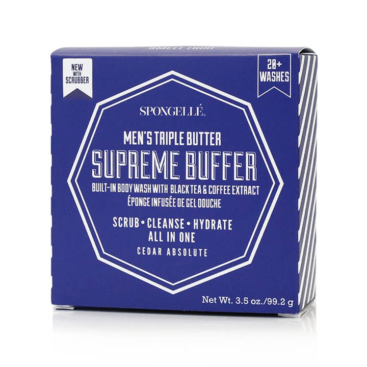 Spongellé - Wholesale Bath Pouf/Sponge - 20+ Men’s Supreme Buffer w/ Black Scrubber (Cedar Absolute)