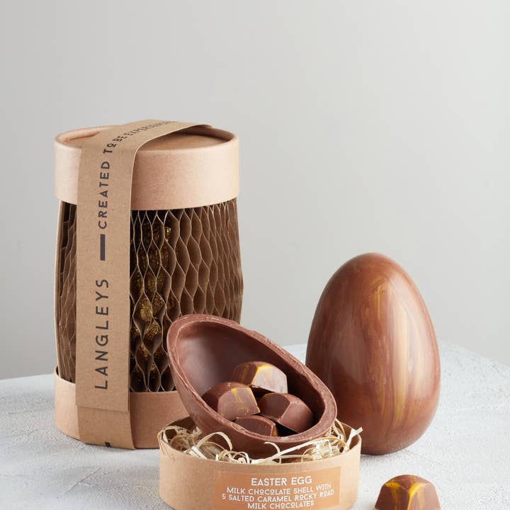 Milk Chocolate Easter Egg with Salted Caramel Rocky Road for wholesale by Langleys Rocky Road