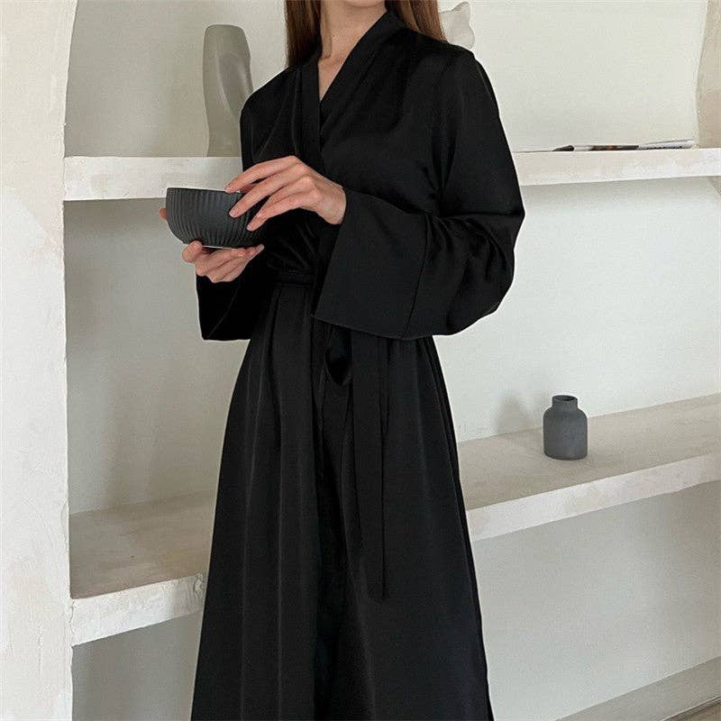 UZ Wholesale Store - Wholesale Badjas - Dames - Badjas met lange mouwen en strikceintuur aan de zijkanten1