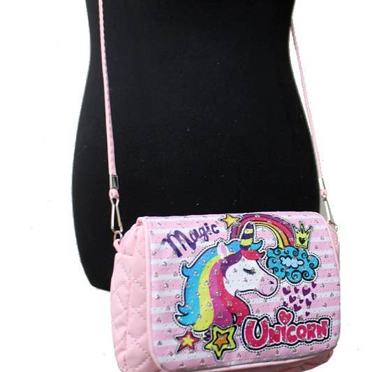Cap Zone – wholesale Crossbody bag – kids – Unicorn Printed With Silver Glitter Crossbody