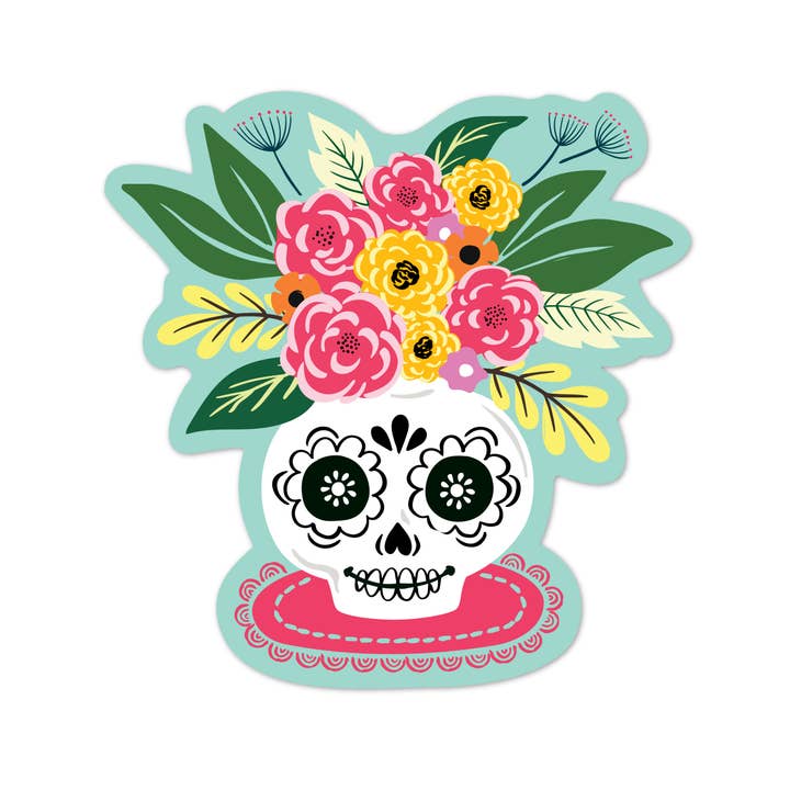 Lucy Loves Paper - Wholesale Sticker - Sugar Skull Flower Vase sticker - Calavera sticker