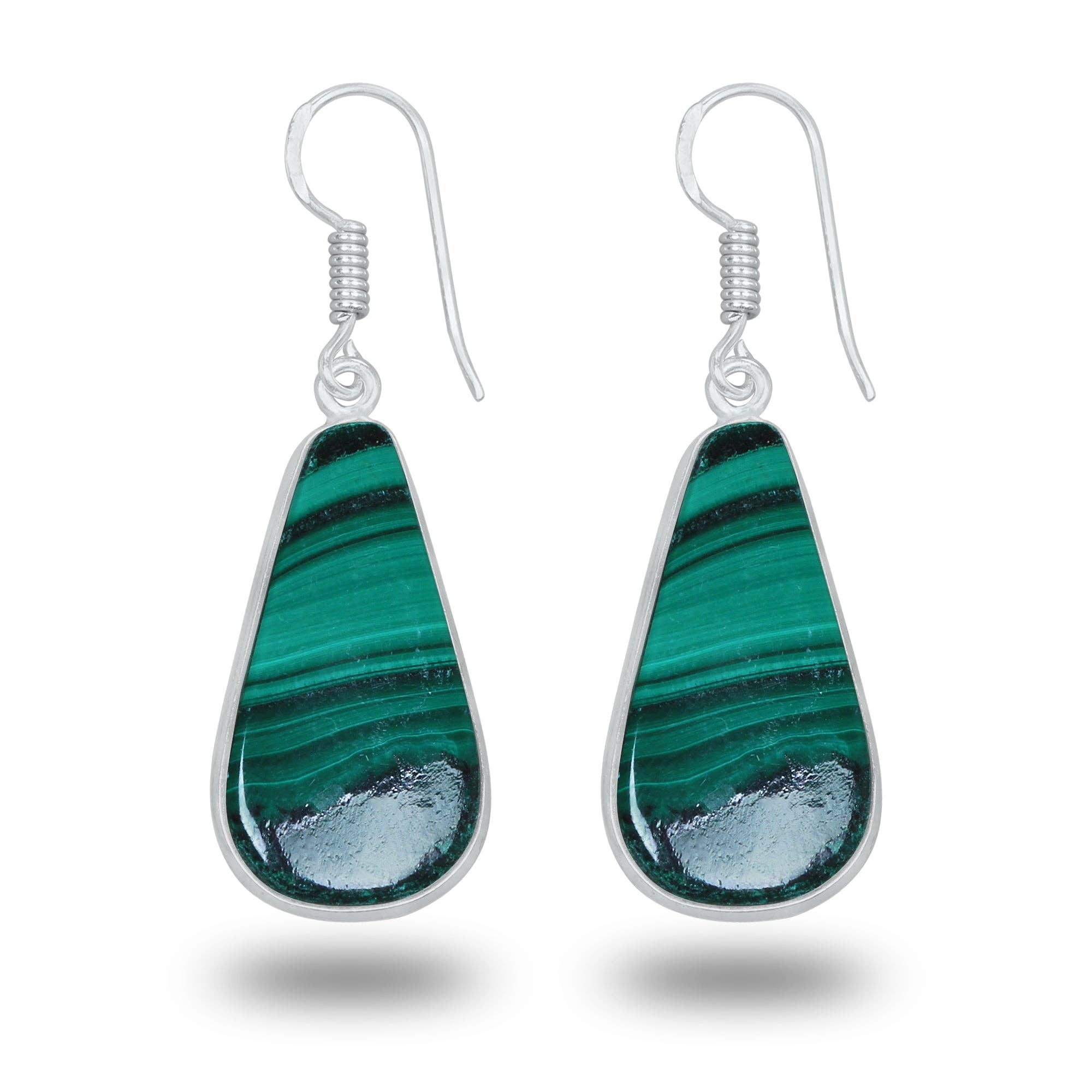 Handmade Jewels - Wholesale Dangle Earrings - Malachite Earrings – Minimalist, Silver-Plated | Wholesale Handmade Jewelry3