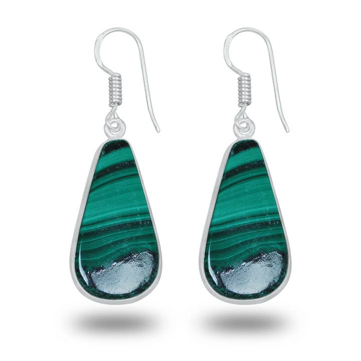 Handmade Jewels - Wholesale Dangle Earrings - Malachite Earrings – Minimalist, Silver-Plated | Wholesale Handmade Jewelry3
