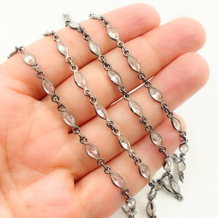 CZ65. Corrente Conectada com Zircónia Cúbica em Forma de Marquise por atacado de Jewels & Chains