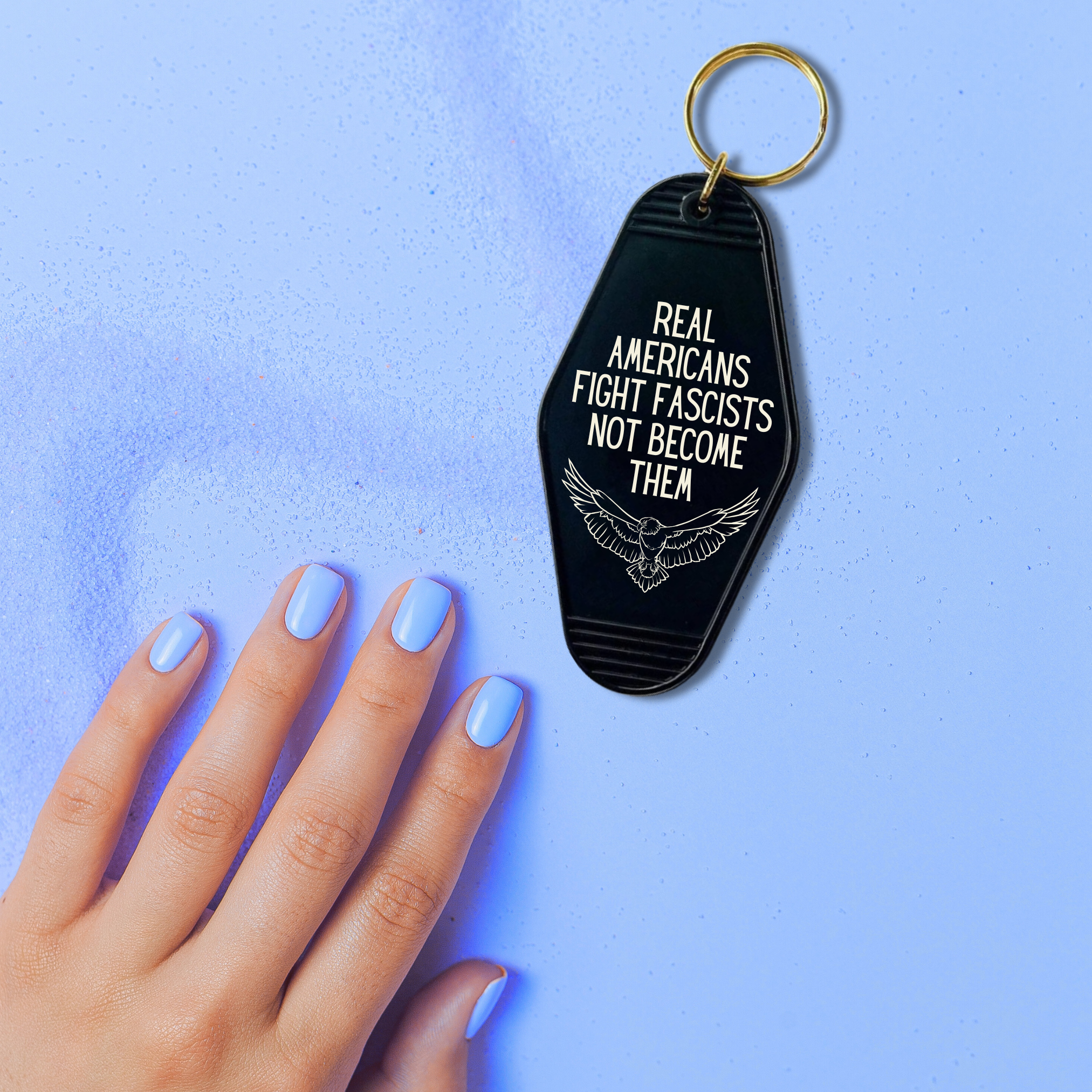 GetBullish - Wholesale Keychain - Unisex - Real Americans Fight Fascists Not Become Them Keychain1