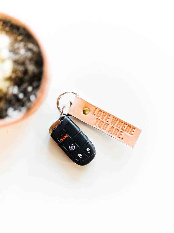 love where you are | leather key fob for wholesale by Ramble & Company