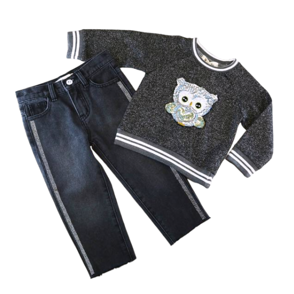 Doe a Dear - Venta al por mayor Sudadera - Niños - Sudadera A70 82308 Lúrex con lentejuelas y búho3