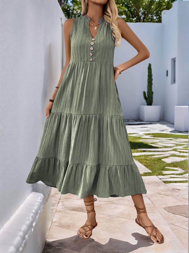 Wholesalesir - Wholesale Dress - Women's - Solid Color V-neck Dress