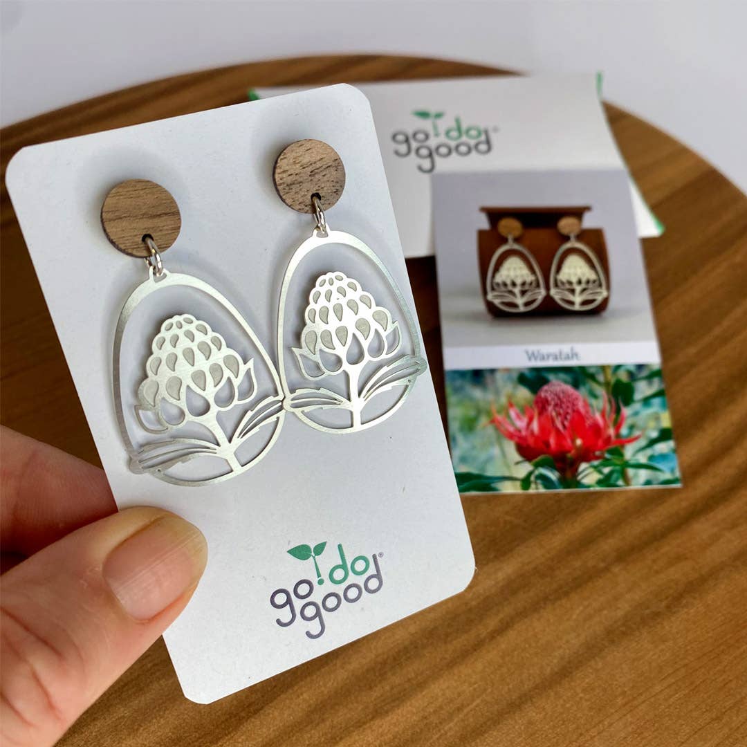 Go Do Good - Wholesale Stud/post earrings - Australian Waratah Flower Silver Dangle Stud Earrings4