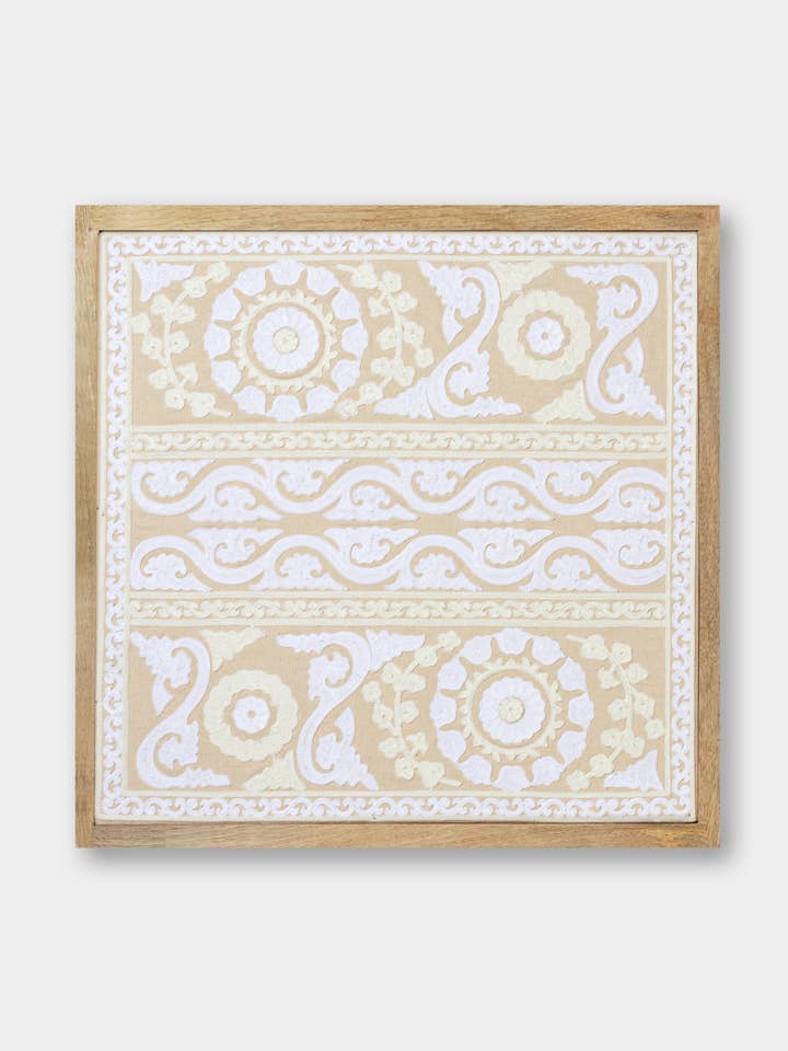 Ivory Framed Suzani Textile 16x16" for wholesale by Marble Lotus Original