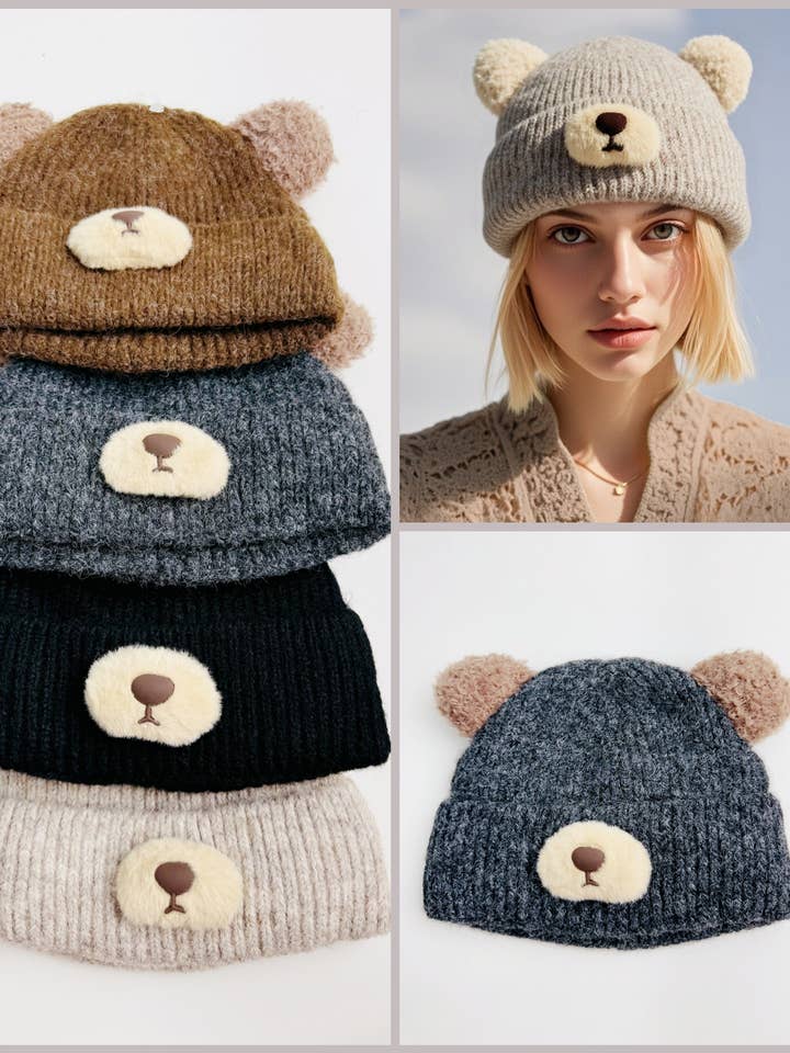 Cappello a Maglia Accogliente JCH39010 con Orso per la vendita all'ingrosso da parte di JC Sunny Fashion
