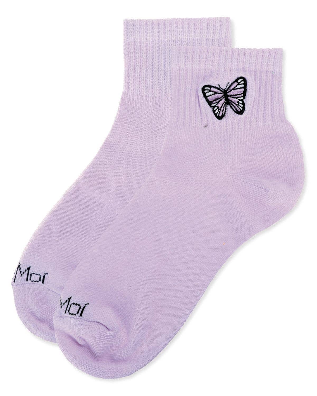 Lavender Butterfly Embroidery Athletic Quarter Sock for wholesale on Faire2