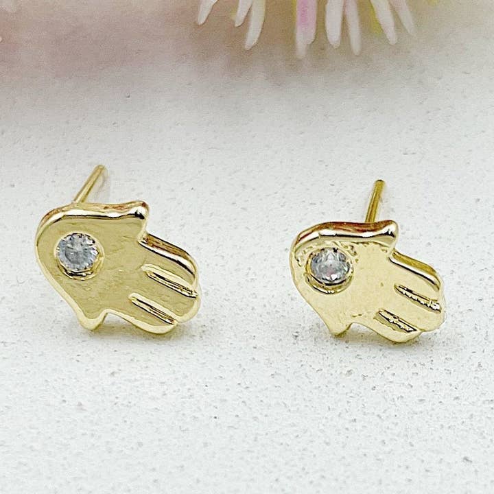Hamsa With Light Stones Stud Earrings for wholesale by Cherie by Cherie