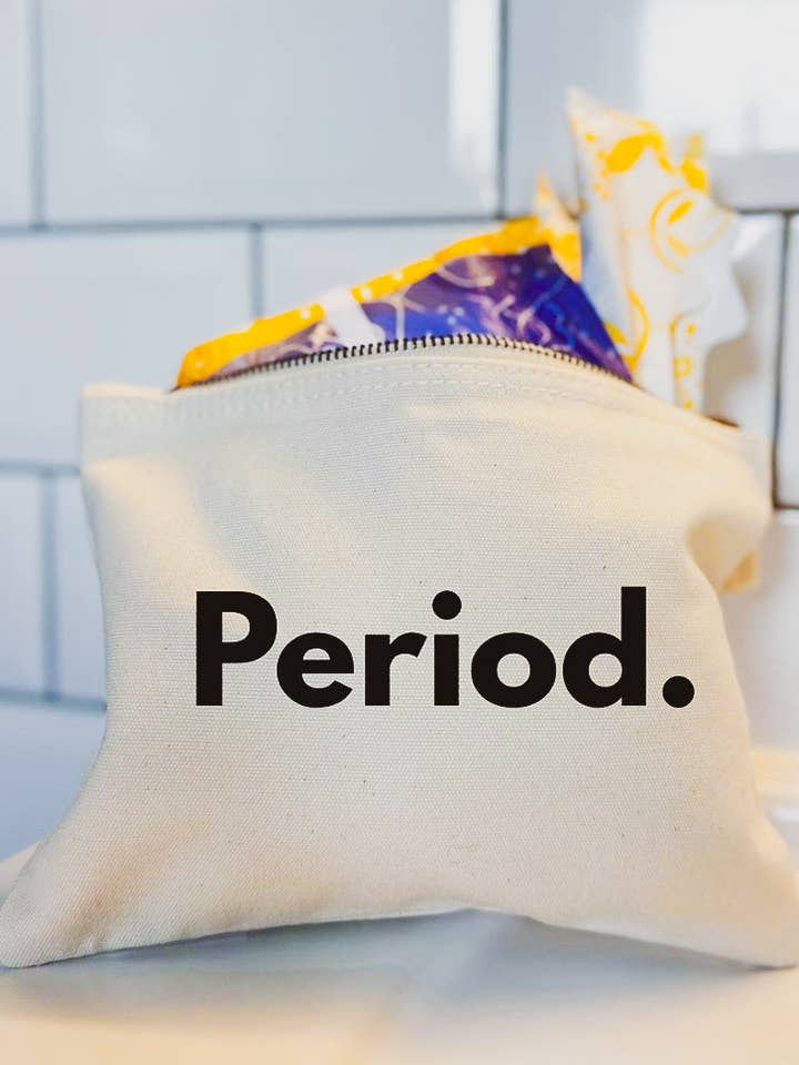 Period. sacchetto sanitario in tela di cotone / portamonete / pochette per trucco con zip per la vendita all'ingrosso da parte di Dottie Wombat