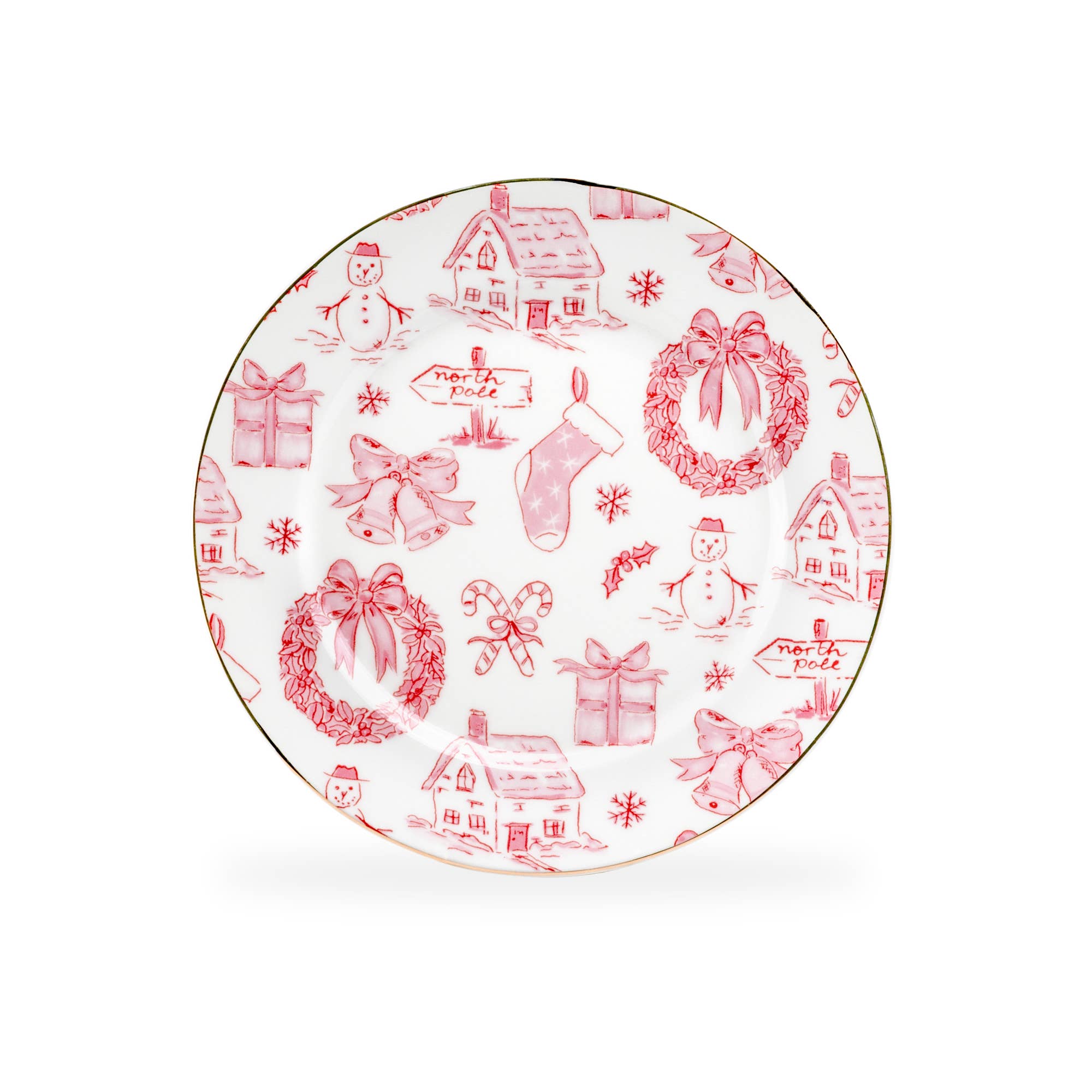 Grace Teaware - Vente Assiette - Assiette à dessert en porcelaine fine avec nœud rose de Noël 8"1