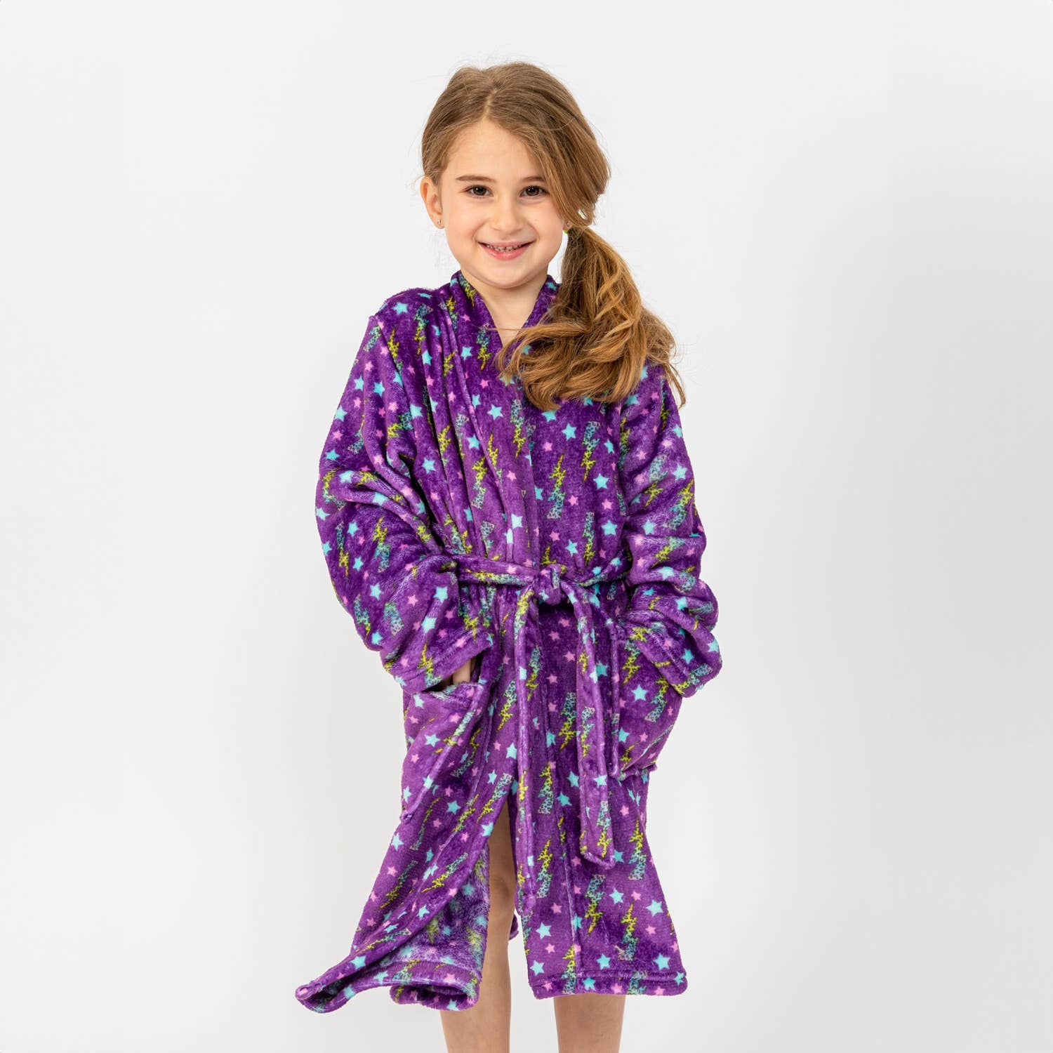 Limeapple – wholesale Robe – Kids – Girls Plush Robe - Purple Flash1