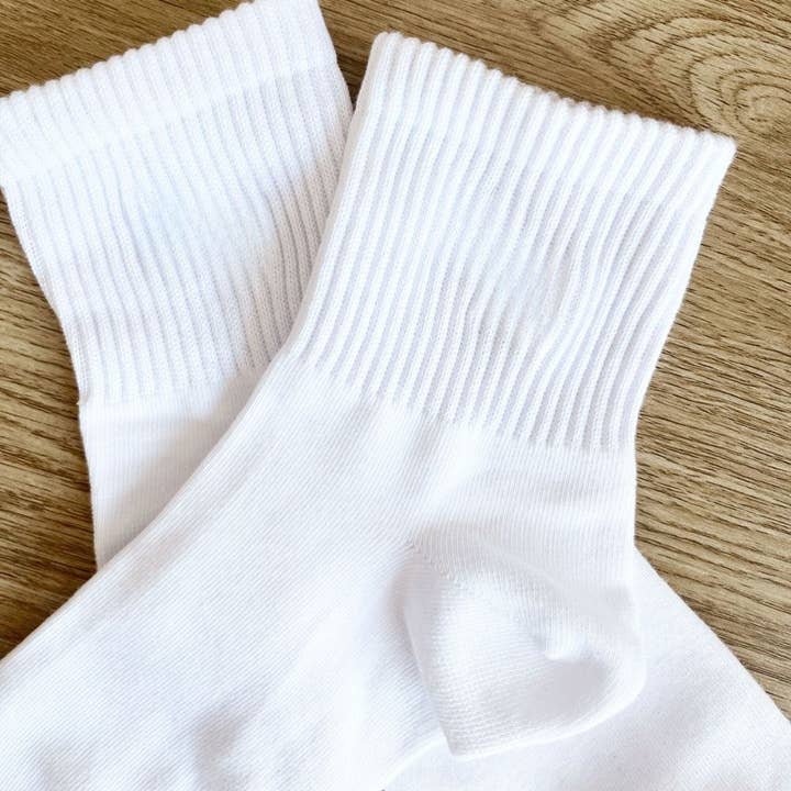 White Custom Embroidered Game Day Crew Socks | Go Team Socks for wholesale on Faire4