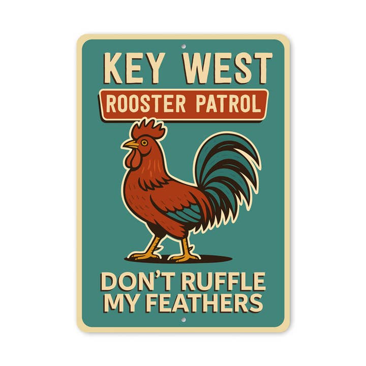 Panneau rétro amusant de patrouille de coq Key West Floride pour la vente par Lizton Sign Shop, Inc