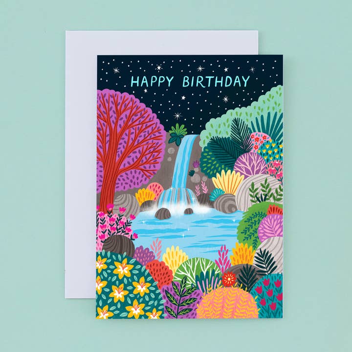 Starry Waterfall Wild Swimming Birthday Card, Bestseller (6) for wholesale by Pear Tree Press