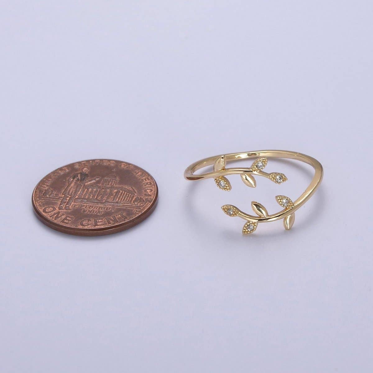 Aim Eternal - Wholesale Multi-Stone Ring - Micro Pave Olive Vine Leaf Adjustable Ring, Crystal Cubic Zirconia CZ Mother Nature Stacking Ring, Minimalist 16K Gold Filled Ring, Gift For Her Plant Mom U-4363