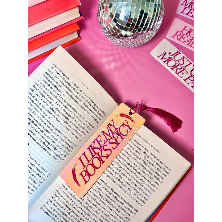 by Rosybum – wholesale Bookmark – I Like My Books Spicy Holographic Tassle Bookmark -Romantasy10