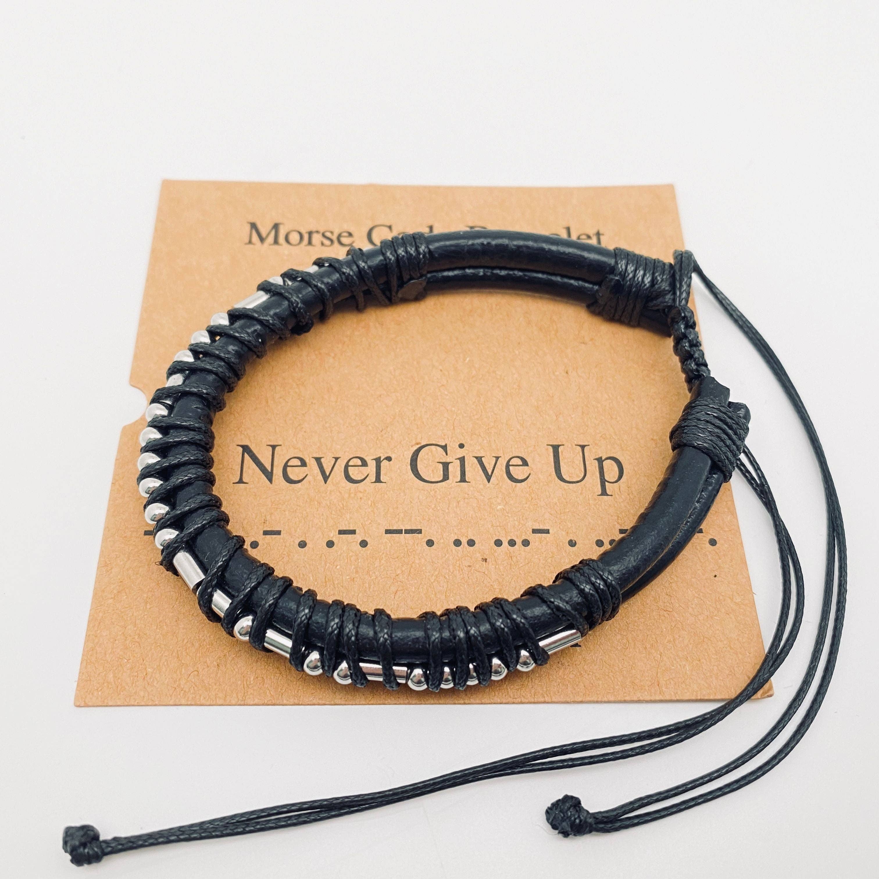 Mio Queena - Wholesale Woven/Braided Bracelet - Stainless Steel Bead Morse Code Leather Adjustable Bracelet9