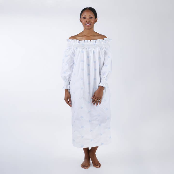 Lenora - Vente Nuisette – femme - CHEMISE DE NUIT À MANCHES LONGUES EN COTON BRODÉ NANCY