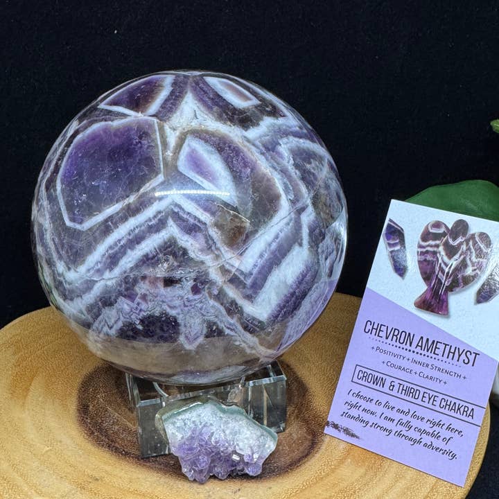 3.5 lb Chevron amethyst sphere w/ sacred geometry G360 for wholesale by The 7 Directions
