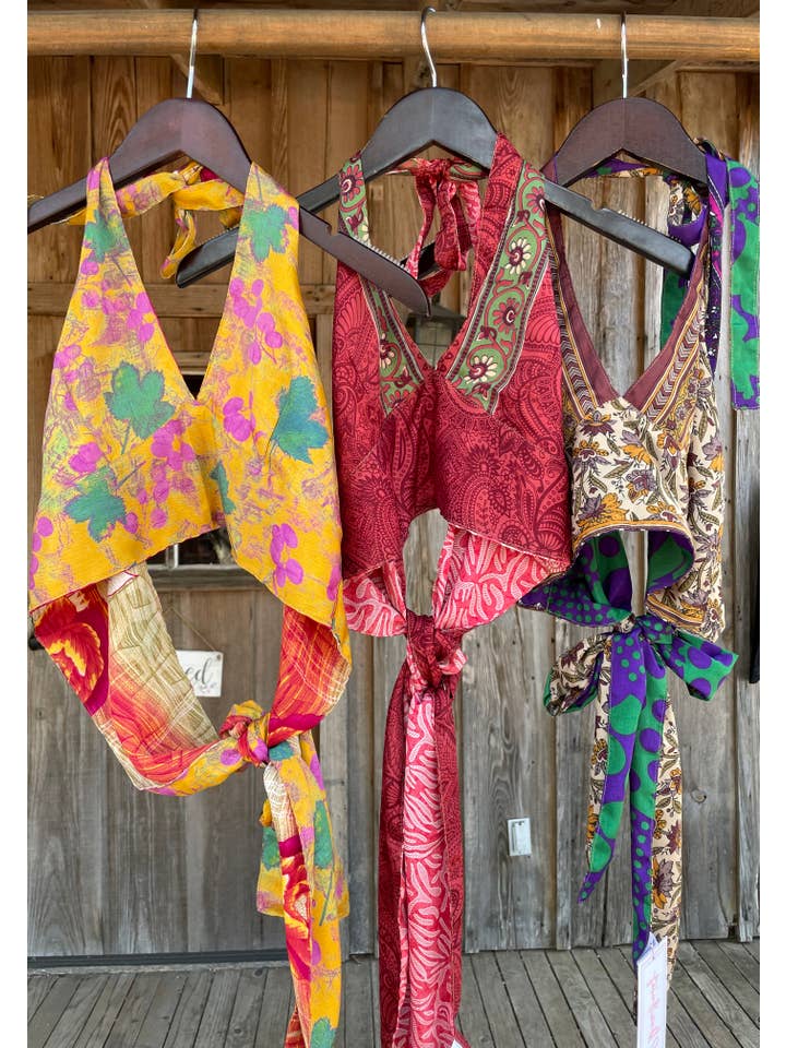 Pink and Silver - Wholesale Swim Top - Women's - Reversible Silk Halter Crop top or Bikini Top1