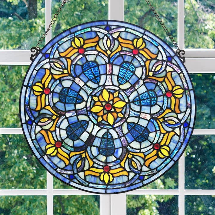 19.5"H Ophelia Blue Stained Glass Window Panel for wholesale by River of Goods