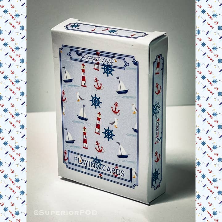 Superior Print on Demand - Wholesale Playing Cards - NAUTICAL Playing Cards, Sail Boat, Anchor, Lighthouse