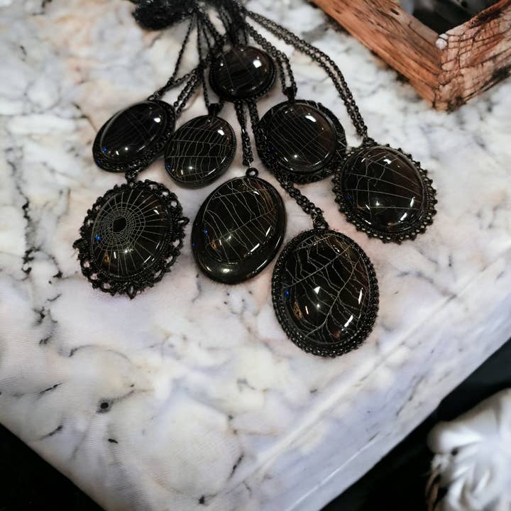Hell Kitten RVA - Wholesale Pendant/Charm Necklace - Real Spider Web Cabochons (Large)