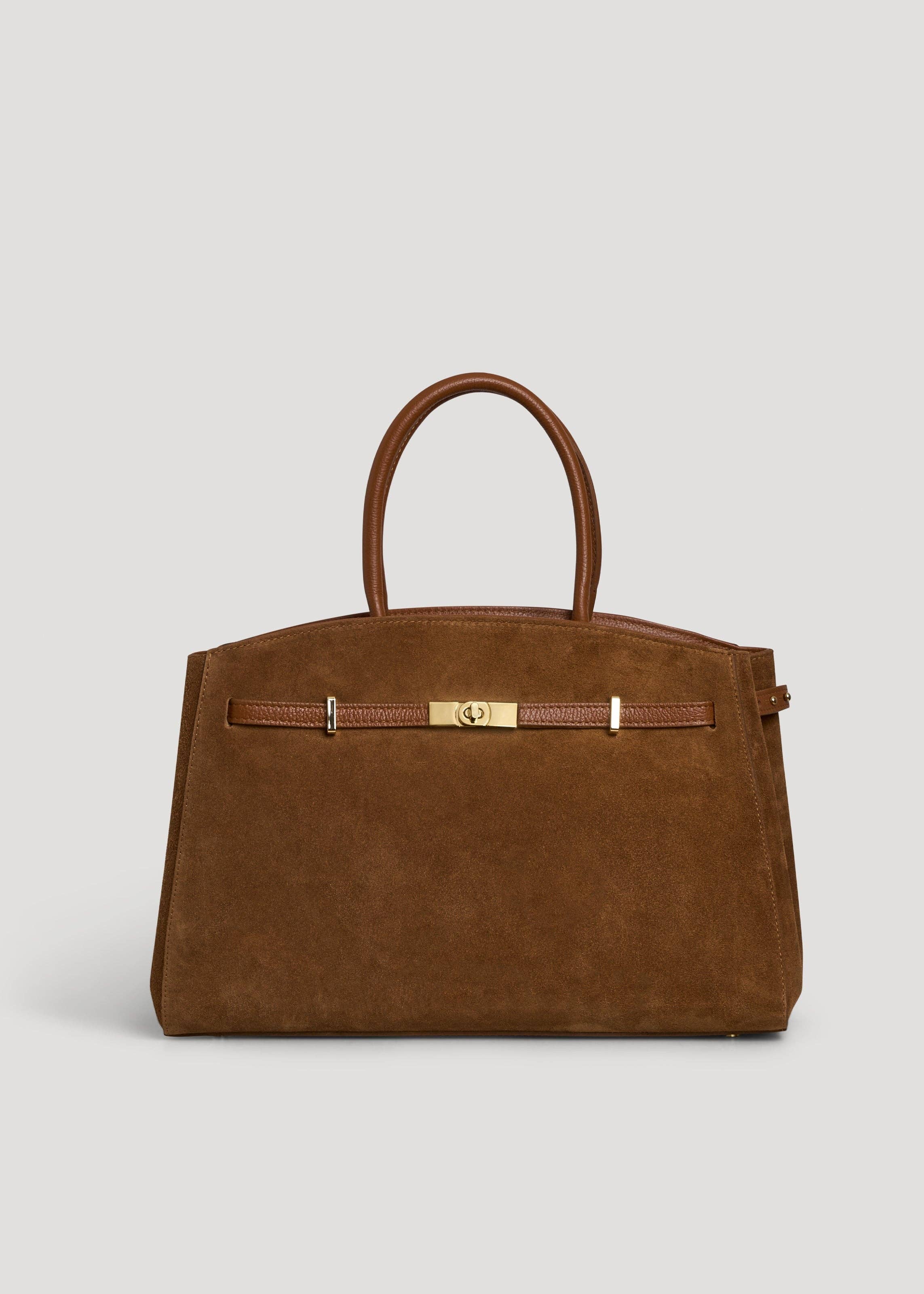 Voemièn - Wholesale Top Handle Bag - Women's - Driade Bag in Tan Suede and Dollar Leather