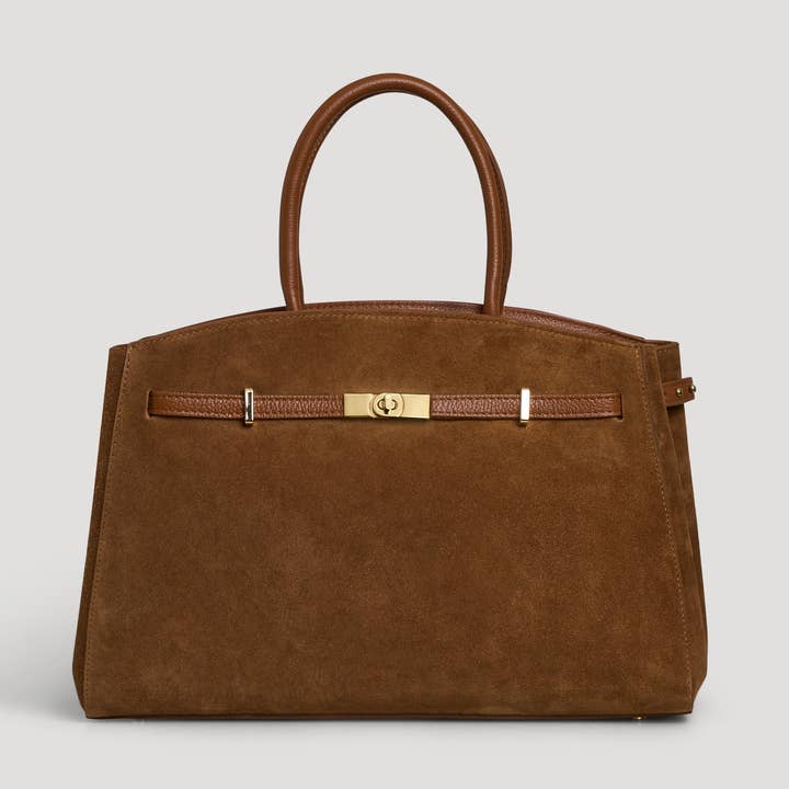 Voemièn - Wholesale Top Handle Bag - Women's - Driade Bag in Tan Suede and Dollar Leather0