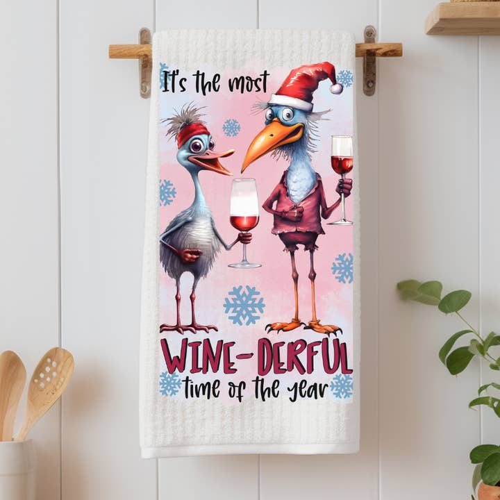 It's The Most Wine-Derful Time of The Year Tea Towel for wholesale by JAC Wholesale