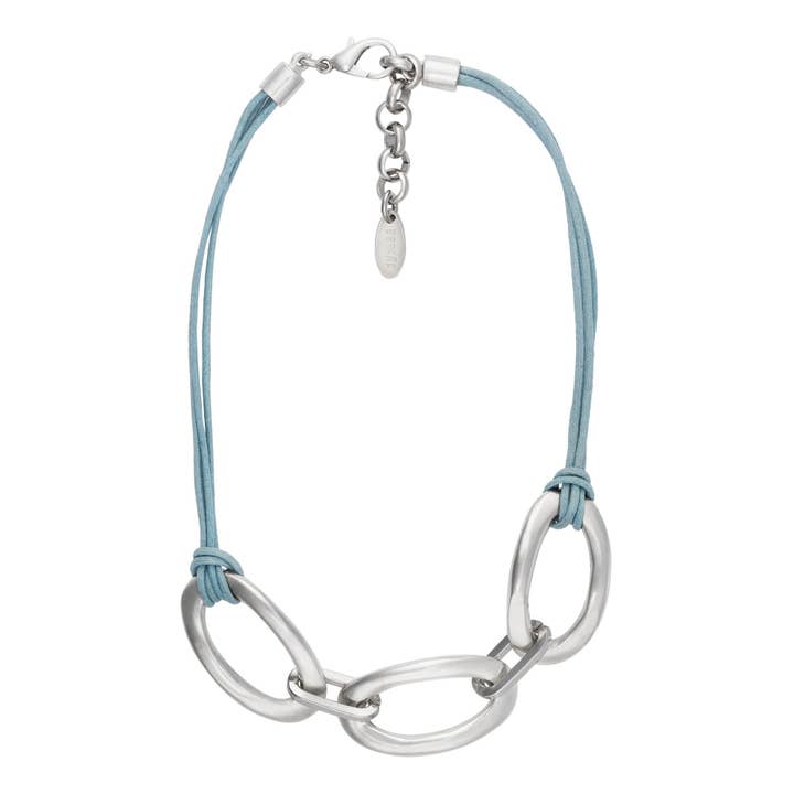 Colar de prata azul celeste banhado a ouro 3Links 40cm por atacado de Gloria Mago