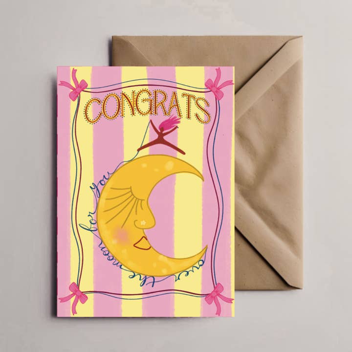 Over The Moon For You Congratulations Card for wholesale by Pink Tigra