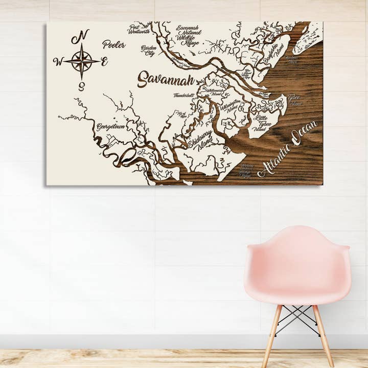 Georgia: Savannah Whimsical Map for wholesale by Fire & Pine