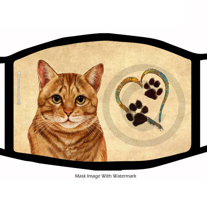 Pet Gifts USA, LLC - Vendita all'ingrosso Mascherina non chirurgica monouso - Maschera di gatto arancione tabby zampa sul mio cuore