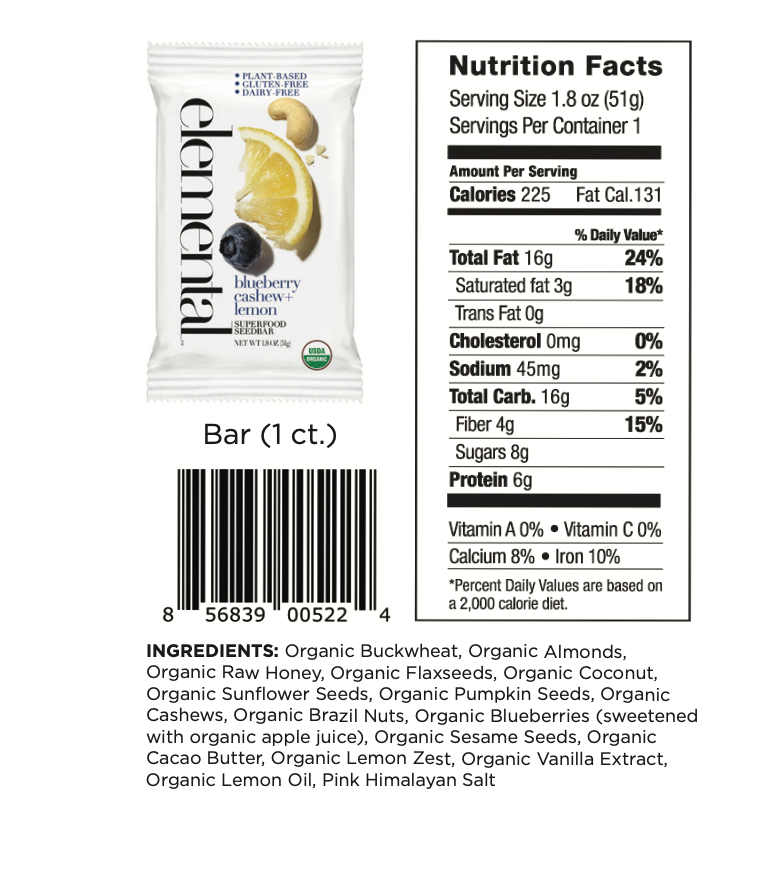 Elemental Superfood - Wholesale Snack Bar - Blueberry Cashew + Lemon2
