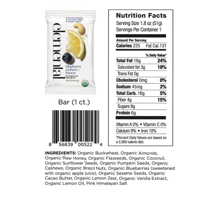 Elemental Superfood - Wholesale Snack Bar - Blueberry Cashew + Lemon2
