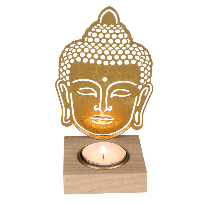 Out of the blue KG - Wholesale Candle Holder - Gold colored metal tealight holder with wooden2
