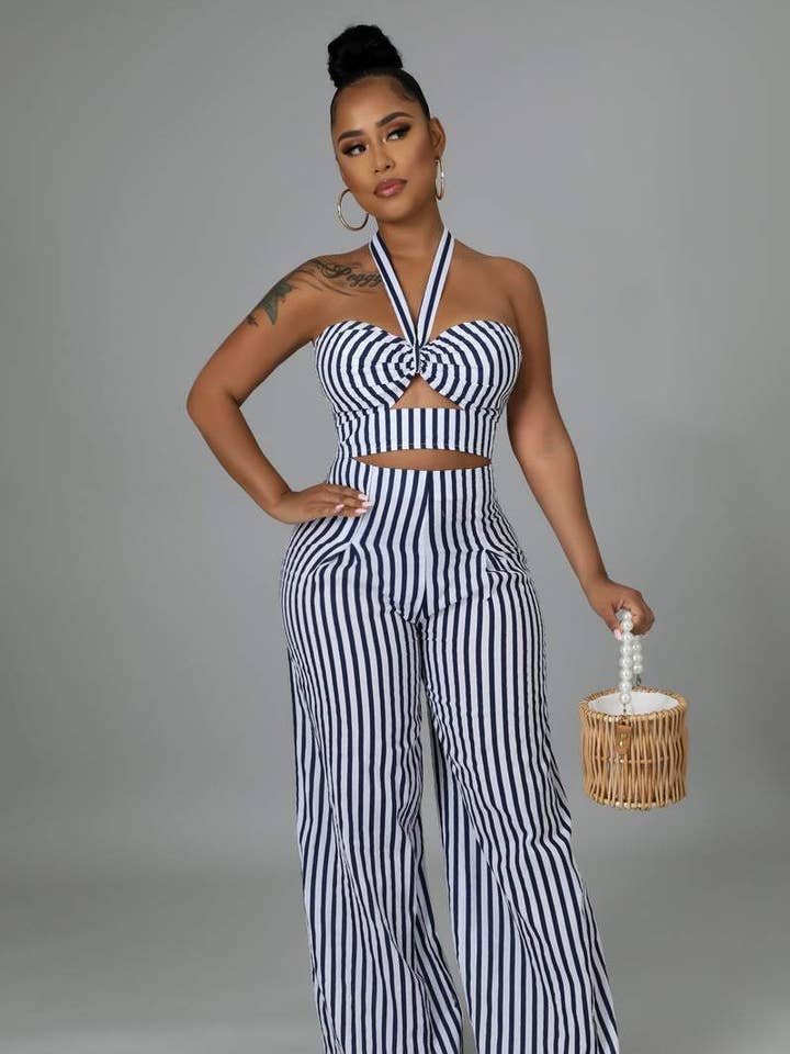 Flarix - Wholesale Top & Pant Set (NOT Loungewear) - Women's - striped tube top wide leg pants set1
