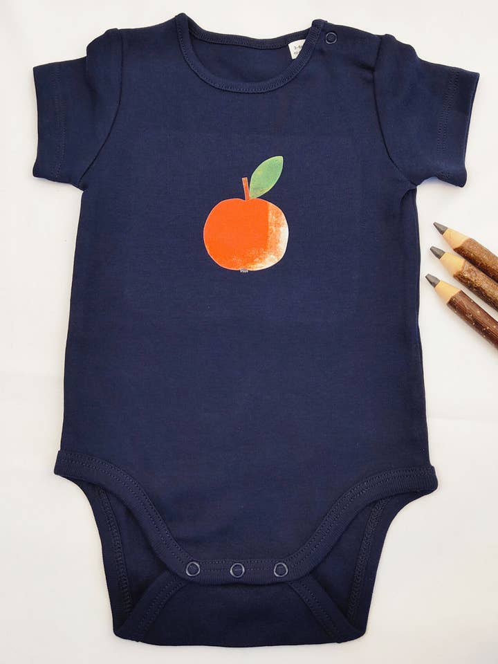 Meladi Baby Bodysuit made of organic cotton - Apple on Navy Blue for wholesale by Life-Tree