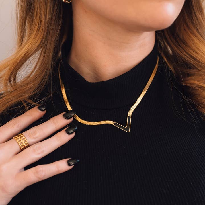 Steward & James - Vente Collier maille et chaîne - Collier Victoria en noir