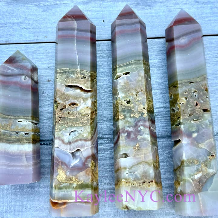 KayleeNYC - Vendita all'ingrosso Pietra/cristallo spirituale - 4-5 PC grandi Obelischi Torre in Agata a Bande di Onice Rosa Naturale6
