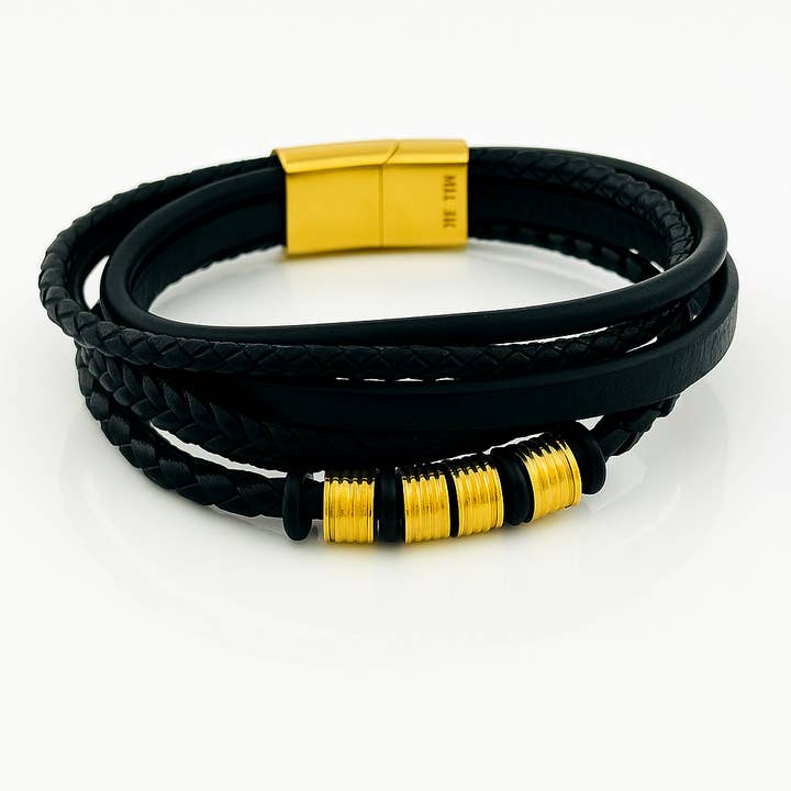 Sedy Jewelry - Wholesale Jewelry - Men's - Men’s Leather Bracelet with Gold or Silver Stainless Steel