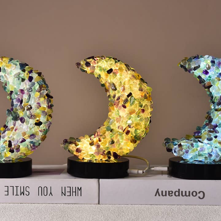 Lâmpada Premium de Fluorite em Forma de Lua Crescente – LED Tátil 3 Cores por atacado de Crystal Deal· Wholesale